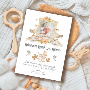 Newborn Baby Birth Announcement Photo Crest Stork
