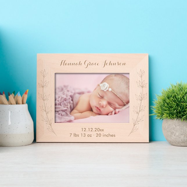 Newborn Baby Birth Details Wildflower Script Engraved Frames (Creator Uploaded)