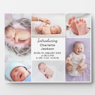 Newborn Baby Birth Stats & Photo Collage Plaque
