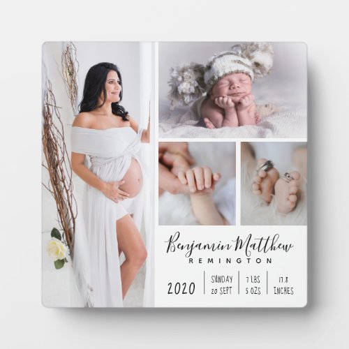 Newborn Baby Birth Stats Photo Collage  Plaque