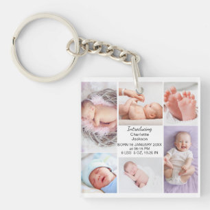 Newborn Baby Birth Stats & Photo Collage Plaque Keychain