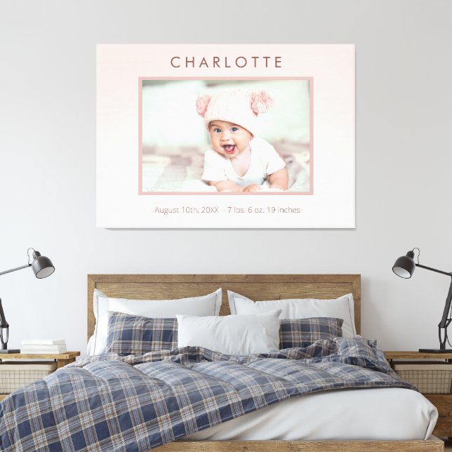 Newborn baby blush pink photo canvas print (Insitu(Bedroom))