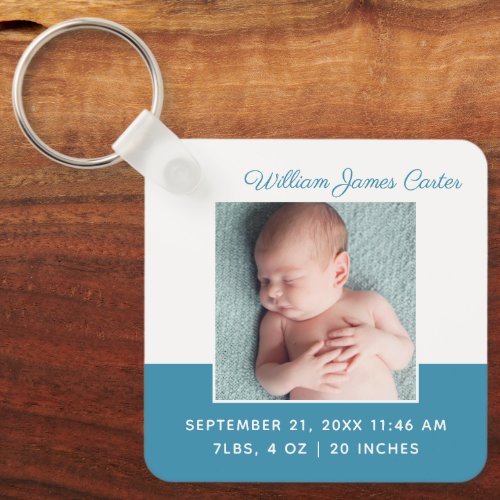 Newborn Baby Boy Blue Photo Cute Double Sided Keychain