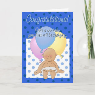 Newborn baby boy congratulations cartoon card