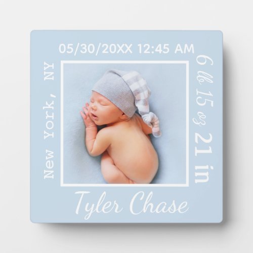 Newborn Baby Boy Gift Birth Stats Announcement Plaque