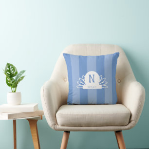Newborn baby boy monogrammed blue nursery decor throw pillow