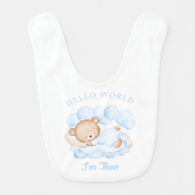 Newborn Baby Boy Name Blue Bear Baby Bib (Front)