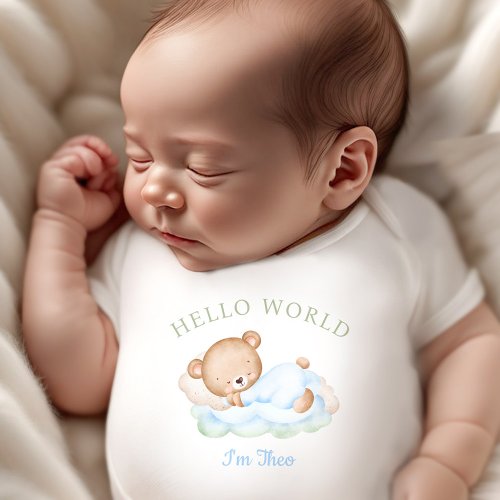 Newborn Baby Boy Name Blue Green Bear Baby Bodysuit