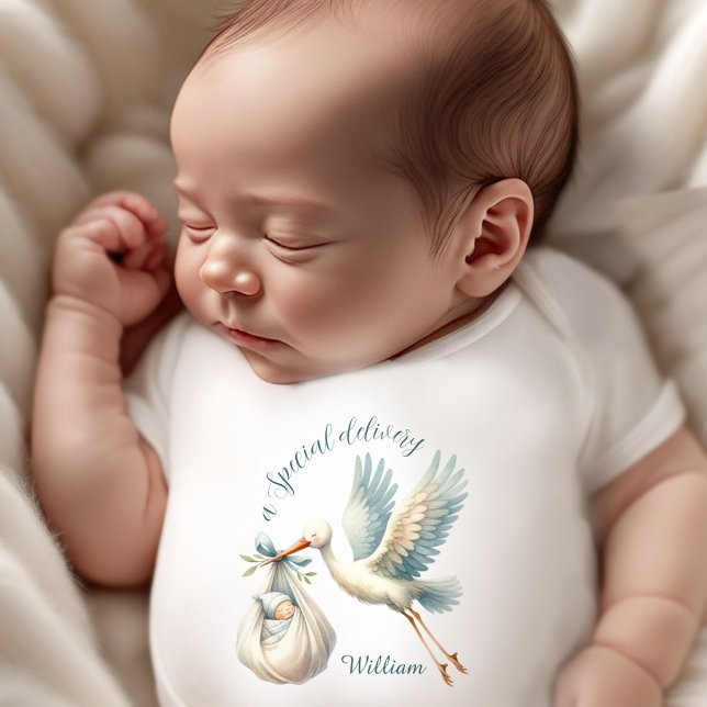 Newborn Baby Boy Name Blue Stork Delivery Baby Bodysuit (Newborn Baby Boy Name Blue Stork Delivery Baby Bodysuit)