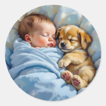 Newborn Baby Boy Napping with Puppy