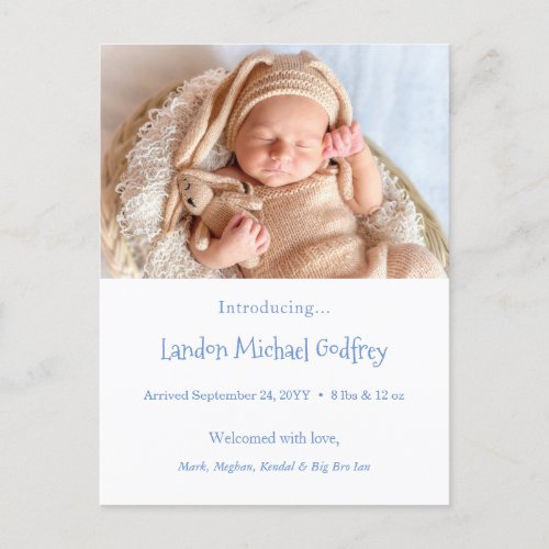 Newborn Baby Boy Photo Birth Announcement Blue