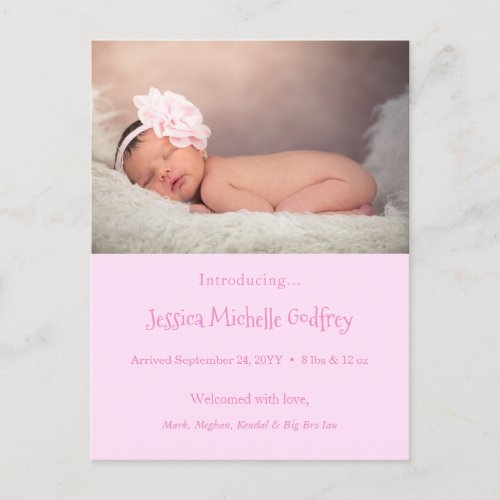 Newborn Baby Boy Photo Birth Announcement Pink