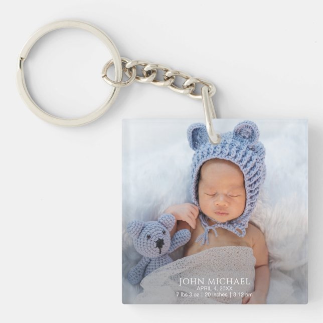 Newborn Baby Boy Photo Keychain (Front)