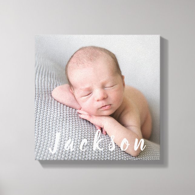 Newborn Baby Boy Photography Personalized Name Canvas Print (Front)