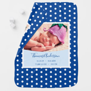 Newborn Baby Boy with Birth Stats and Photo Blanket