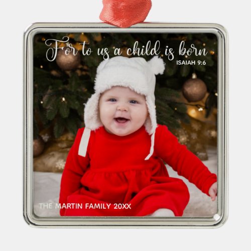 Newborn Baby Christmas Photo Elegant Christian Metal Ornament