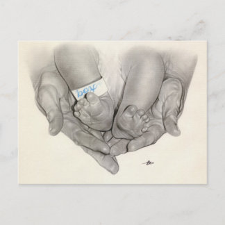 Newborn baby feet hands Postcard