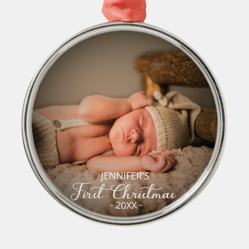 Newborn Baby First Christmas Add Your Photo Metal  Metal Ornament