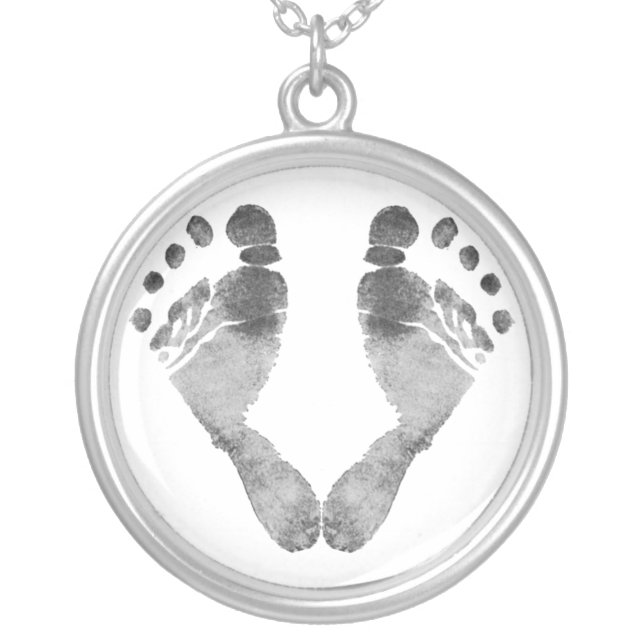 Newborn Baby Footprints Keepsake Charm Silver Plated Necklace (Front)
