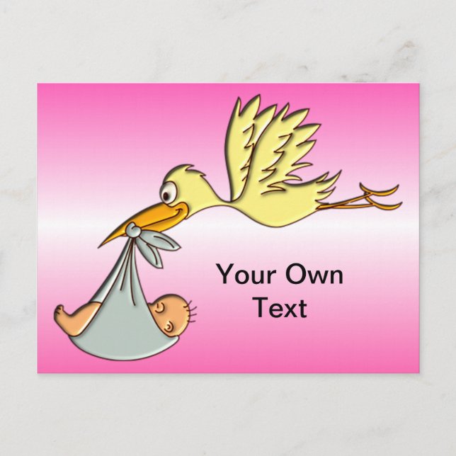 Newborn Baby Girl - A Flying Stork Delivery Postcard (Front)