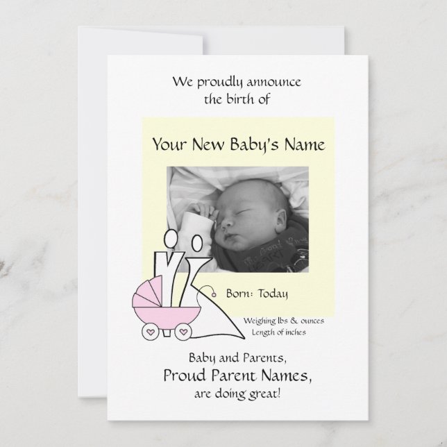 Newborn Baby Girl Announcement (Front)