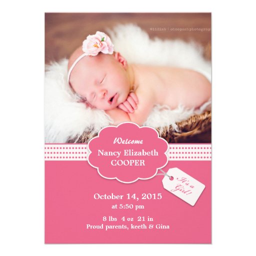 Newborn Baby Girl Announcement Card 4.5