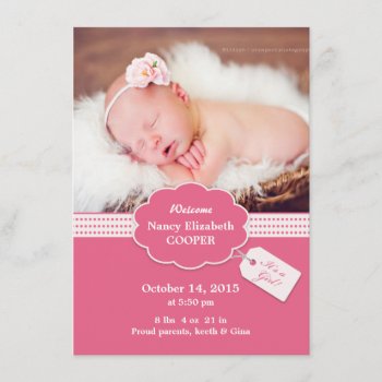 Newborn Baby Girl Announcement Card by all_items at Zazzle