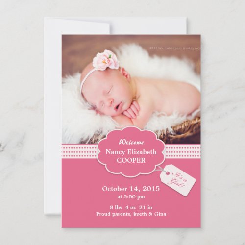 Newborn Baby Girl Announcement Card