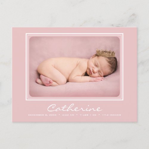 Newborn Baby Girl Arrival Birth Announcement Postcard