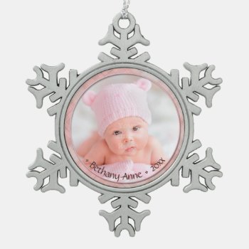 Newborn Baby Girl Commemorative Keepsake Dated Snowflake Pewter Christmas Ornament by teeloft at Zazzle