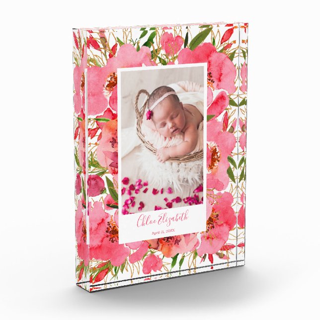 Newborn Baby Girl Floral Custom Photo Block (Left)