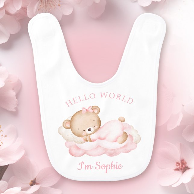 Newborn Baby Girl Name Personalized Pink Bear Baby Baby Bib (Newborn Baby Girl Name Personalized Pink Bear Baby Baby Bib)
