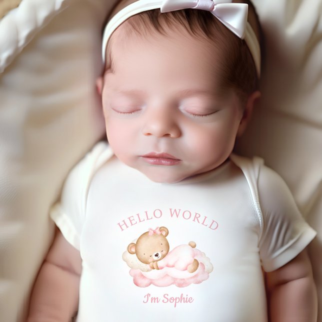 Newborn Baby Girl Name Personalized Pink Bear Baby Bodysuit (Creator Uploaded)