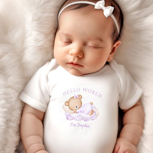 Newborn Baby Girl Name Personalized Purple Baby Bodysuit