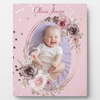 newborn Baby Girl Photo Cute Elegant Modern Pink Plaque