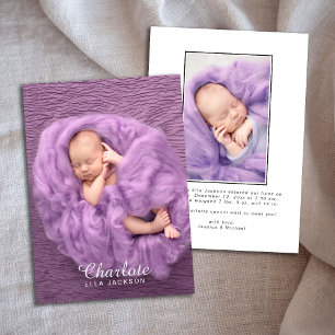 Newborn Baby Girl Scripty Flat Announcement Card