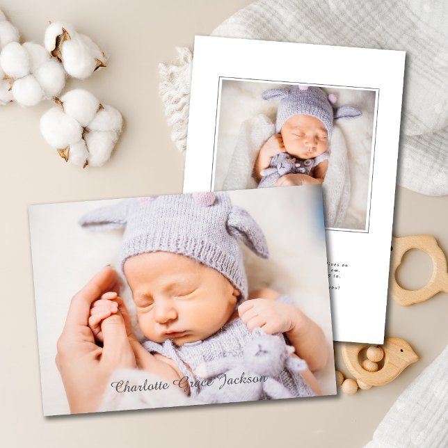 Newborn Baby Girl Scripty Photo Announcement Card (Creator Uploaded)