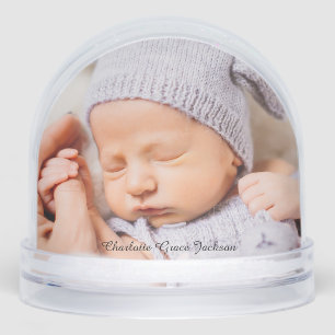 Newborn Baby Girl Scripty Photo Snow Globe