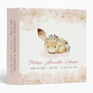 Newborn Baby Girl Stats Little Bunny Blush Gold 3 Ring Binder