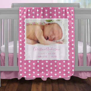 Newborn Baby Girl with Birth Stats and Photo Blanket