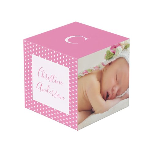 Newborn Baby Girl with Birth Stats and Photo Cube