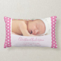 Newborn Baby Girl with Birth Stats and Photo Lumbar Pillow