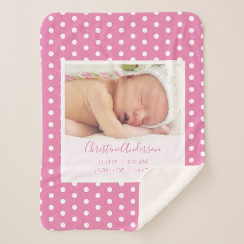 Newborn Baby Girl with Birth Stats and Photo Sherpa Blanket