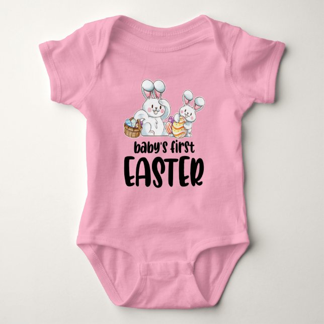 Newborn Baby Girls Easter Outfit Bunny Baby Bodysuit (Front)
