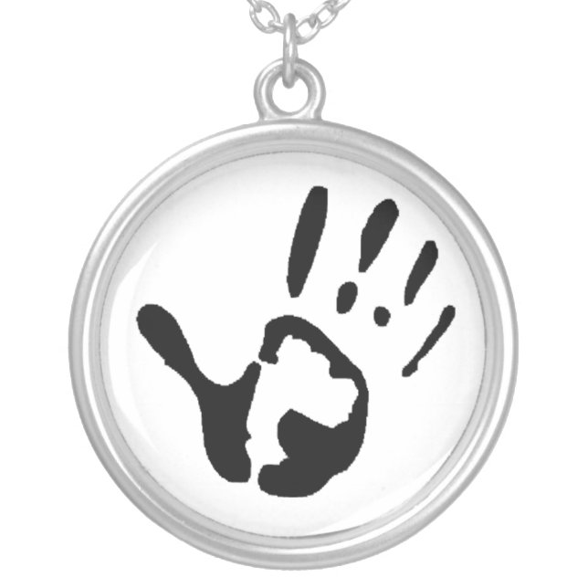 Newborn Baby Handprint Keepsake Charm Silver Plated Necklace (Front)