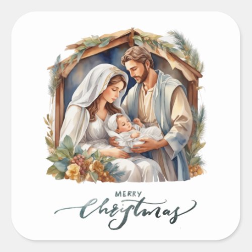 Newborn Baby Jesus Nativity  Square Sticker
