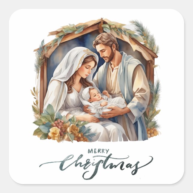 Newborn Baby Jesus Nativity  Square Sticker (Front)