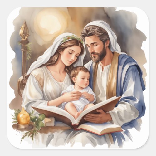 Newborn Baby Jesus with Mary and Joseph Square Sticker