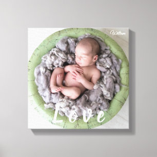 Newborn Baby Love Photo Picture Personalized Name Canvas Print