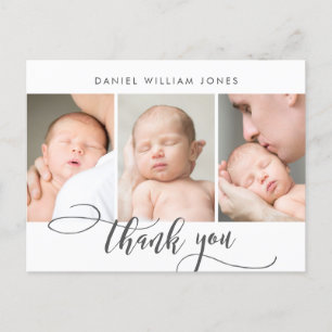 Newborn Baby Modern Script Photo Collage Thank You Postcard